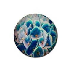 Hydrangeas-blossom-bloom-blue Rubber Coaster (round) by Ravend