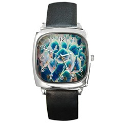 Hydrangeas-blossom-bloom-blue Square Metal Watch by Ravend