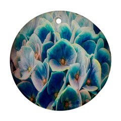 Hydrangeas-blossom-bloom-blue Round Ornament (two Sides)