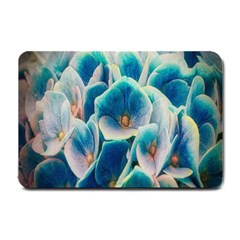 Hydrangeas-blossom-bloom-blue Small Doormat by Ravend