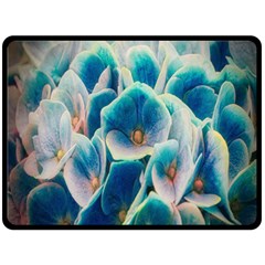 Hydrangeas-blossom-bloom-blue One Side Fleece Blanket (large) by Ravend