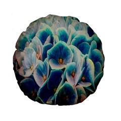 Hydrangeas-blossom-bloom-blue Standard 15  Premium Flano Round Cushions by Ravend