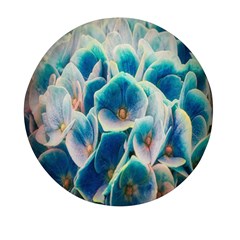 Hydrangeas-blossom-bloom-blue Mini Round Pill Box by Ravend