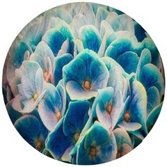 Hydrangeas-blossom-bloom-blue Wooden Puzzle Round by Ravend