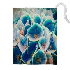 Hydrangeas-blossom-bloom-blue Drawstring Pouch (4xl) by Ravend