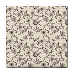 White And Brown Floral Wallpaper Flowers Background Pattern Tile Coaster by Jancukart