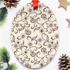 White And Brown Floral Wallpaper Flowers Background Pattern Ornament (oval) by Jancukart