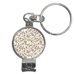 White And Brown Floral Wallpaper Flowers Background Pattern Nail Clippers Key Chain