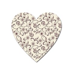 White And Brown Floral Wallpaper Flowers Background Pattern Heart Magnet