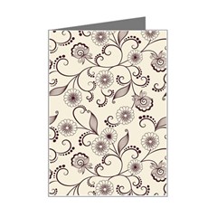 White And Brown Floral Wallpaper Flowers Background Pattern Mini Greeting Card