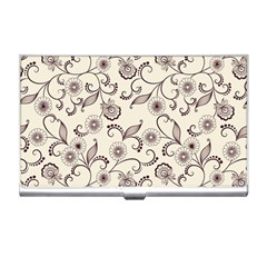 White And Brown Floral Wallpaper Flowers Background Pattern Business Card Holder by Jancukart