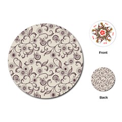 White And Brown Floral Wallpaper Flowers Background Pattern Playing Cards Single Design (round)