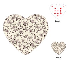 White And Brown Floral Wallpaper Flowers Background Pattern Playing Cards Single Design (heart)