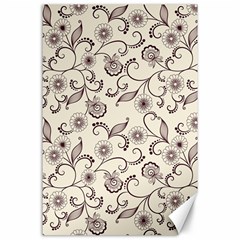 White And Brown Floral Wallpaper Flowers Background Pattern Canvas 24  X 36  by Jancukart