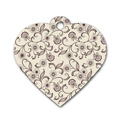 White And Brown Floral Wallpaper Flowers Background Pattern Dog Tag Heart (two Sides)