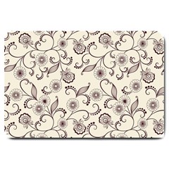 White And Brown Floral Wallpaper Flowers Background Pattern Large Doormat