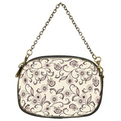 White And Brown Floral Wallpaper Flowers Background Pattern Chain Purse (two Sides)