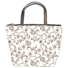 White And Brown Floral Wallpaper Flowers Background Pattern Bucket Bag