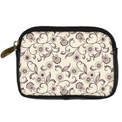 White And Brown Floral Wallpaper Flowers Background Pattern Digital Camera Leather Case