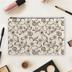 White And Brown Floral Wallpaper Flowers Background Pattern Cosmetic Bag (large)