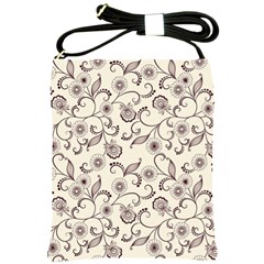 White And Brown Floral Wallpaper Flowers Background Pattern Shoulder Sling Bag by Jancukart