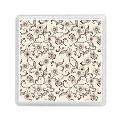 White And Brown Floral Wallpaper Flowers Background Pattern Memory Card Reader (square)