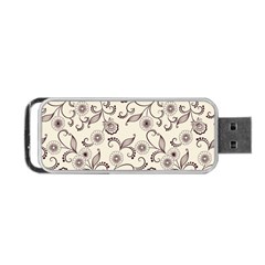 White And Brown Floral Wallpaper Flowers Background Pattern Portable Usb Flash (one Side)