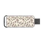 White And Brown Floral Wallpaper Flowers Background Pattern Portable USB Flash (One Side) Front