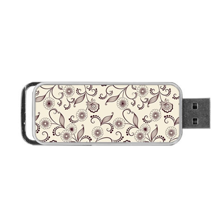 White And Brown Floral Wallpaper Flowers Background Pattern Portable USB Flash (One Side)