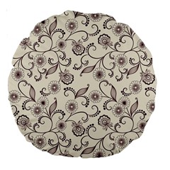 White And Brown Floral Wallpaper Flowers Background Pattern Large 18  Premium Round Cushions by Jancukart