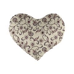 White And Brown Floral Wallpaper Flowers Background Pattern Standard 16  Premium Heart Shape Cushions