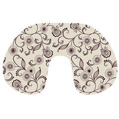 White And Brown Floral Wallpaper Flowers Background Pattern Travel Neck Pillow by Jancukart