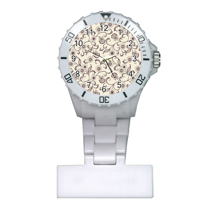 White And Brown Floral Wallpaper Flowers Background Pattern Plastic Nurses Watch