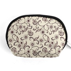 White And Brown Floral Wallpaper Flowers Background Pattern Accessory Pouch (medium)