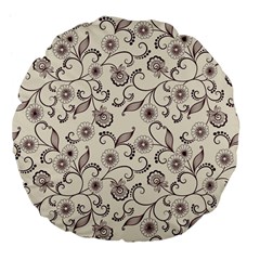 White And Brown Floral Wallpaper Flowers Background Pattern Large 18  Premium Flano Round Cushions