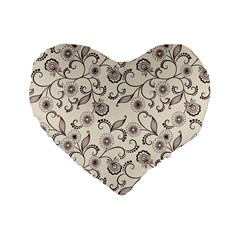 White And Brown Floral Wallpaper Flowers Background Pattern Standard 16  Premium Flano Heart Shape Cushions by Jancukart