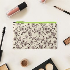 White And Brown Floral Wallpaper Flowers Background Pattern Cosmetic Bag (xs)