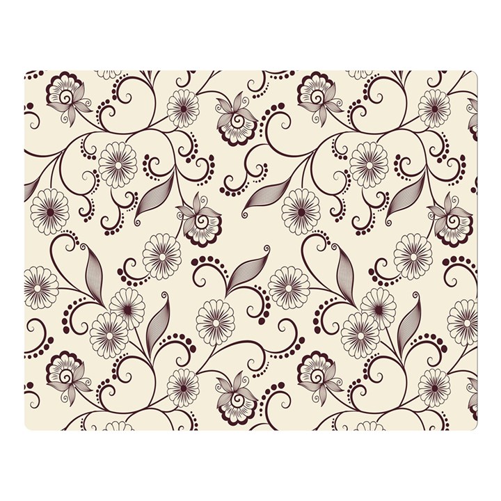 White And Brown Floral Wallpaper Flowers Background Pattern One Side Premium Plush Fleece Blanket (Large)