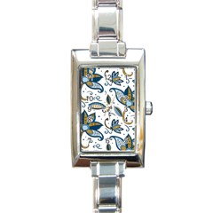 Flowers Blue Texture Style Batik Rectangle Italian Charm Watch