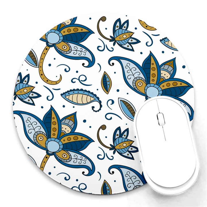 Flowers Blue Texture Style Batik Round Mousepad