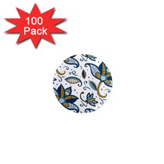 Flowers Blue Texture Style Batik 1  Mini Magnets (100 Pack) 