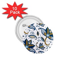 Flowers Blue Texture Style Batik 1 75  Buttons (10 Pack)