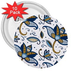 Flowers Blue Texture Style Batik 3  Buttons (10 Pack)  by Jancukart