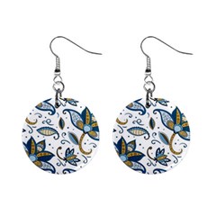 Flowers Blue Texture Style Batik Mini Button Earrings