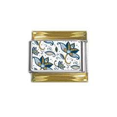 Flowers Blue Texture Style Batik Gold Trim Italian Charm (9mm)