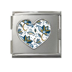 Flowers Blue Texture Style Batik Mega Link Heart Italian Charm (18mm)