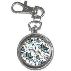 Flowers Blue Texture Style Batik Key Chain Watches