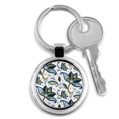 Flowers Blue Texture Style Batik Key Chain (round)