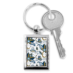 Flowers Blue Texture Style Batik Key Chain (rectangle)