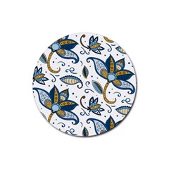 Flowers Blue Texture Style Batik Rubber Coaster (round)